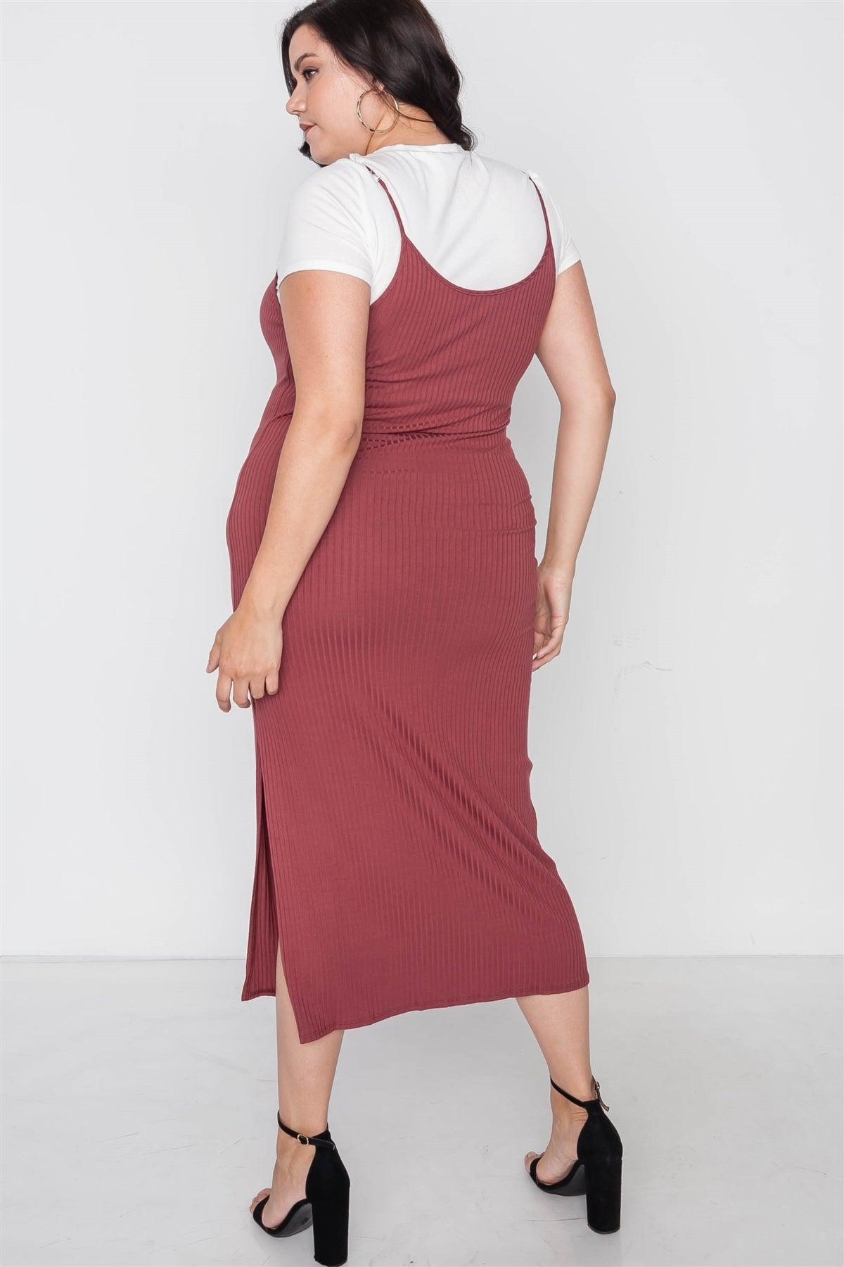 Plus Size Ribbed Rust Two Piece Dress