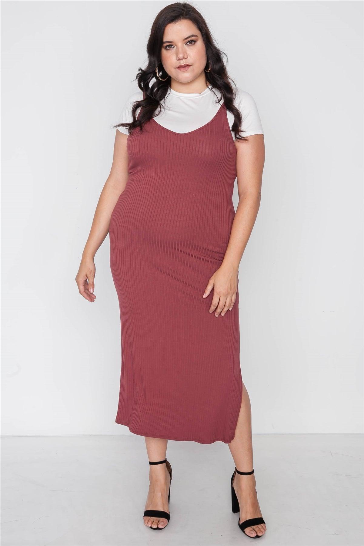 Plus Size Ribbed Rust Two Piece Dress