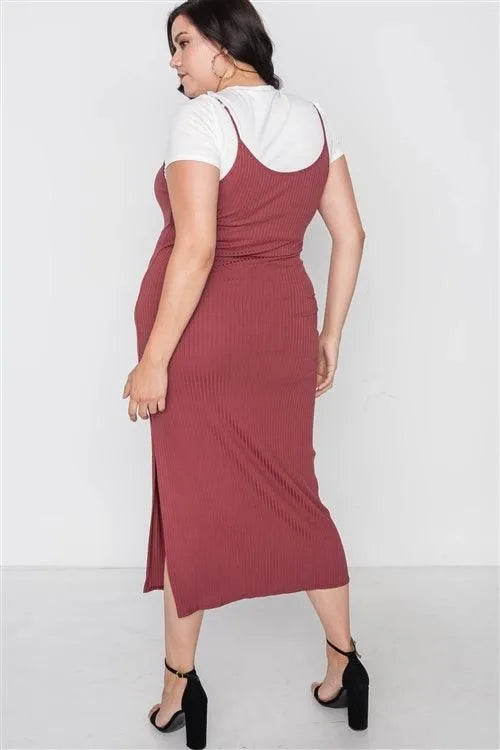 Junior Plus Size Ribbed Rust Two Piece Dress /1-2-2 - Tasha Apparel Wholesale