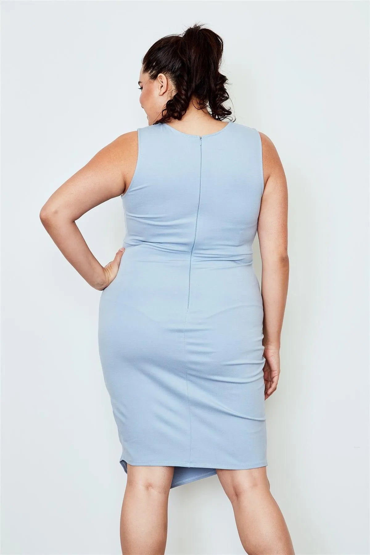 Junior Plus Size Light Blue Lace Up Asymmetrical Front Dress /1-2-2 - Tasha Apparel Wholesale