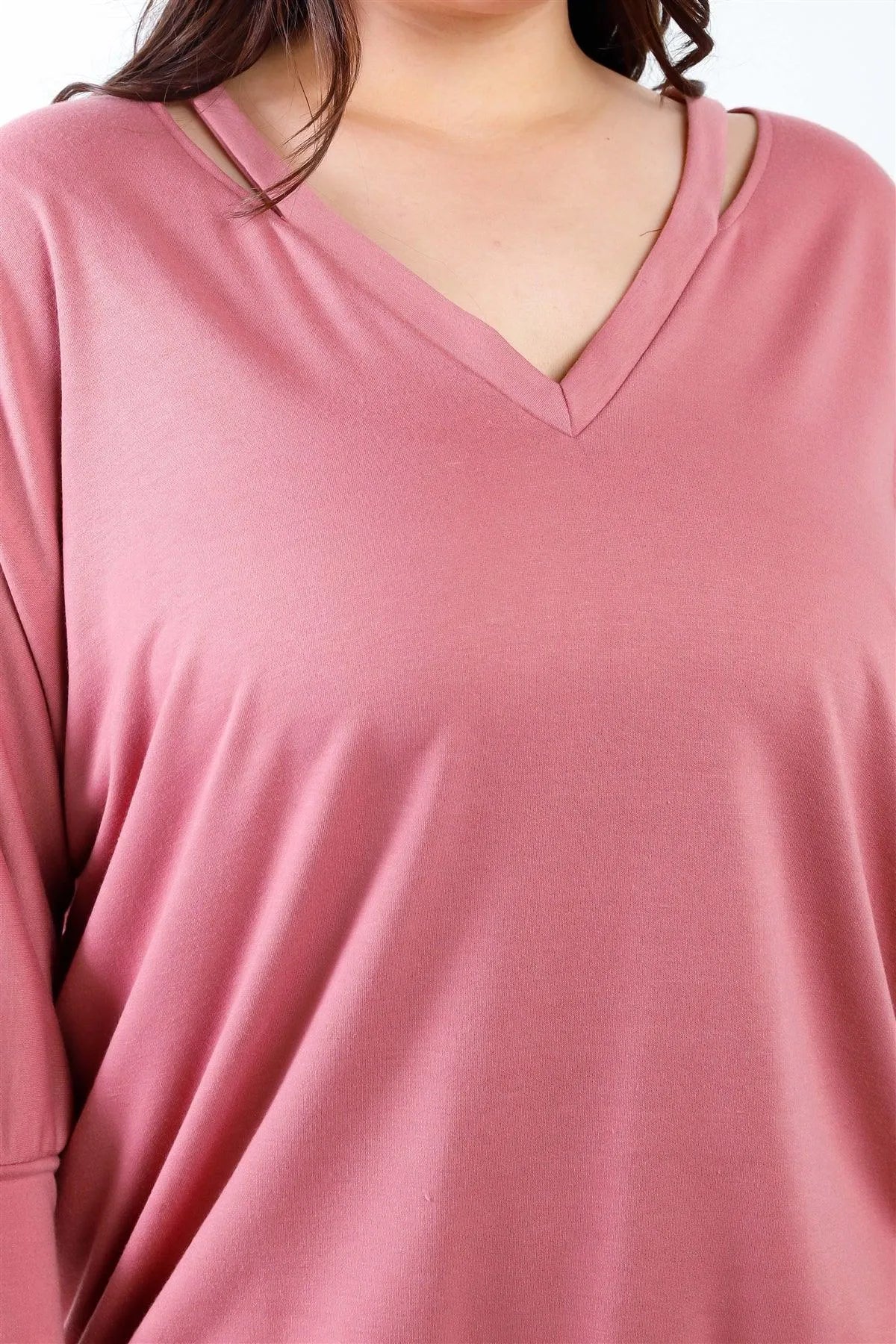 Junior Plus Mauve Cut-Out Neck Details Dolman Sleeve Midi Dress /1-1-1 - Tasha Apparel Wholesale