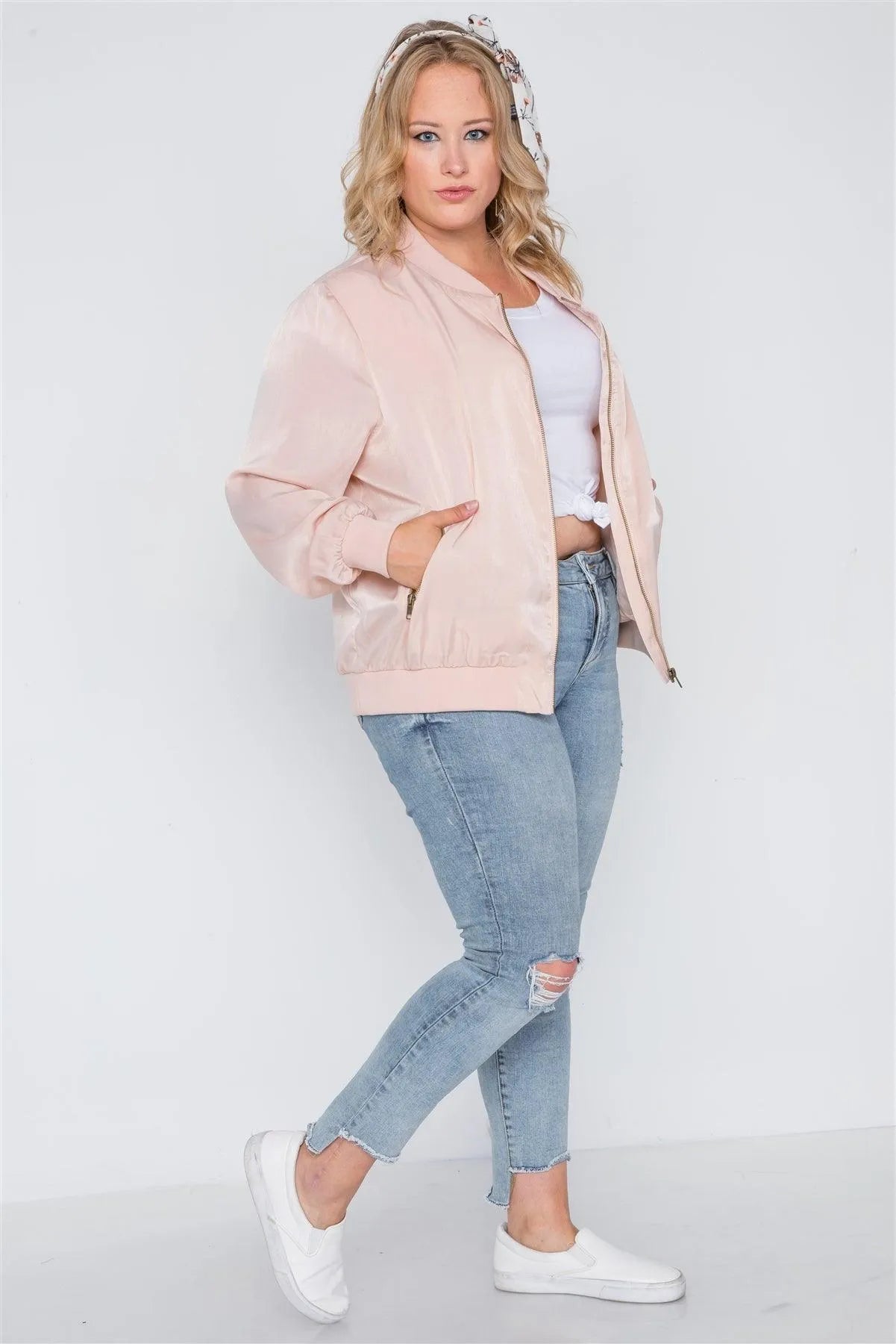 Plus Size Pink Maple Sugar Light Bomber Jacket /2-2-2 - Tasha Apparel Wholesale