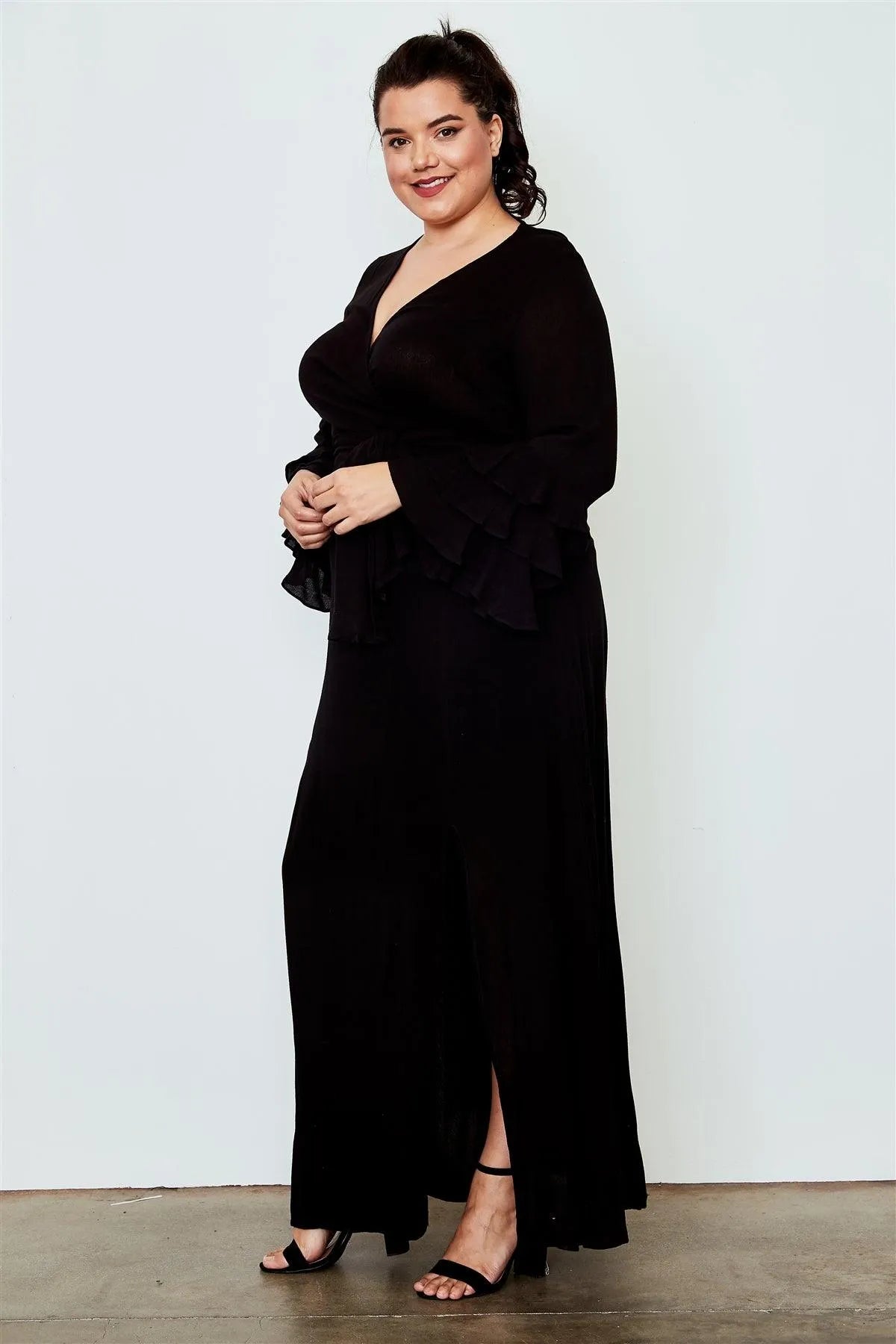 Plus Size Black Side Slit Maxi Skirt /2-2-2 - Tasha Apparel Wholesale