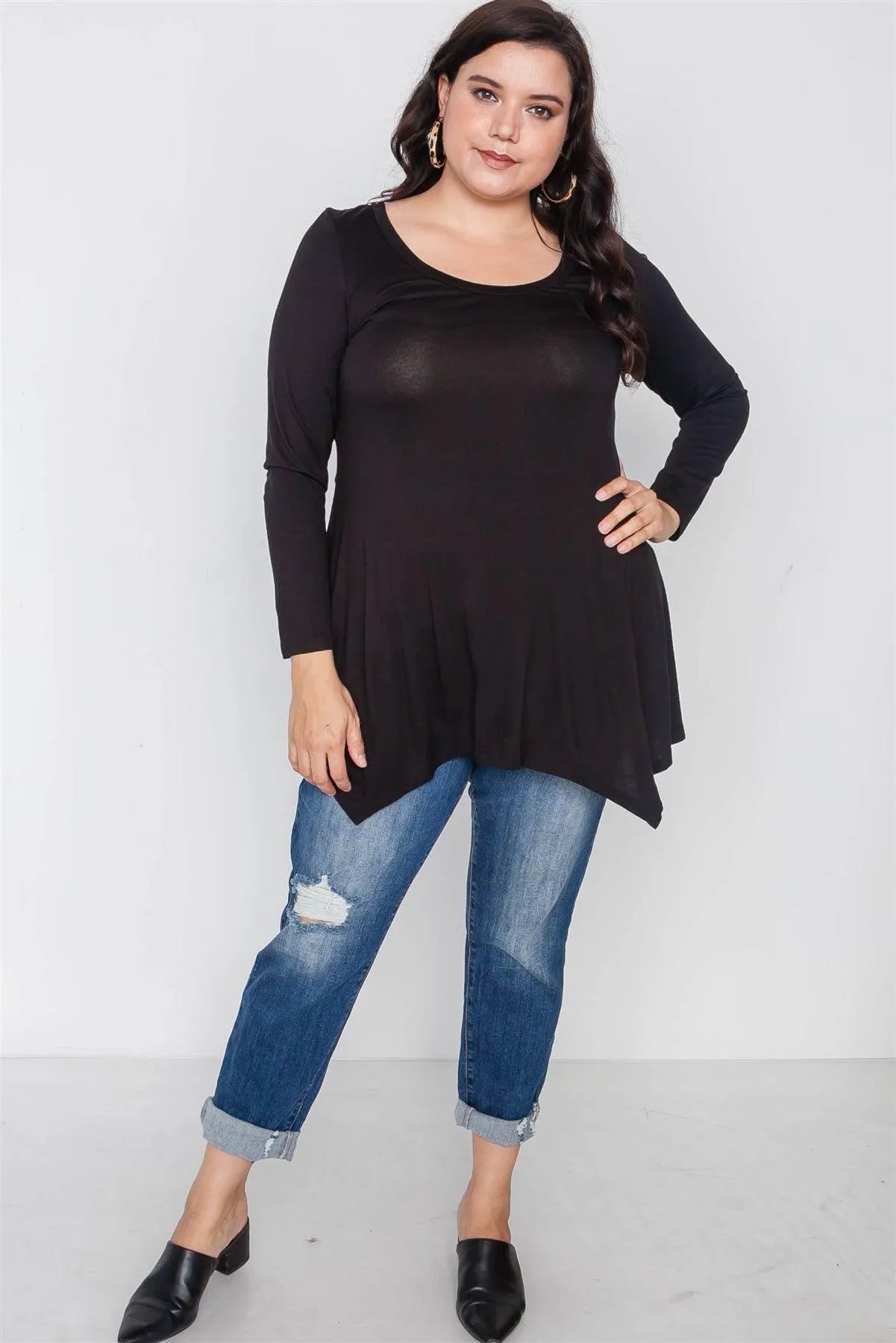 Plus Size Black Long Sleeve Basic Top /3-2-2 - Tasha Apparel Wholesale