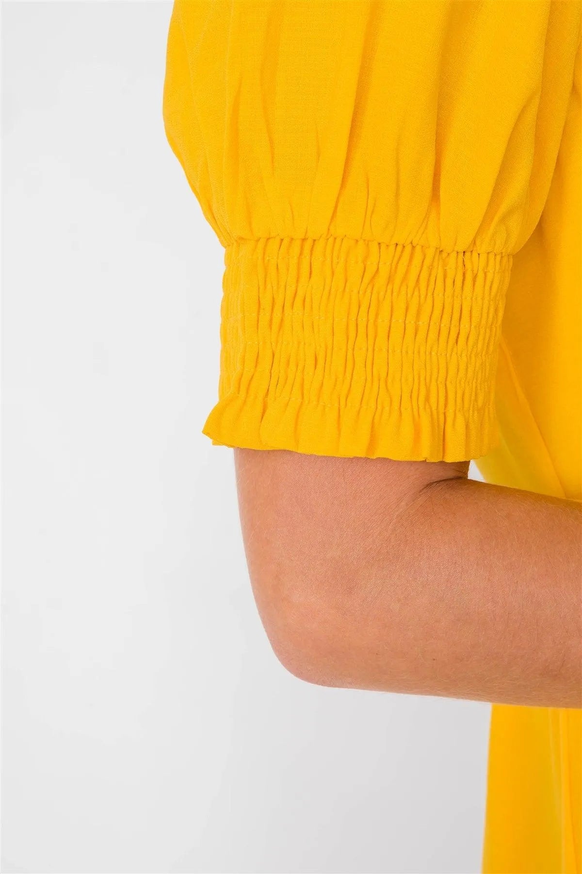 Yellow Vintage V-Neck Smocked Short Puff Sleeve Classic Mini Sundress /2-2-2 - Tasha Apparel Wholesale