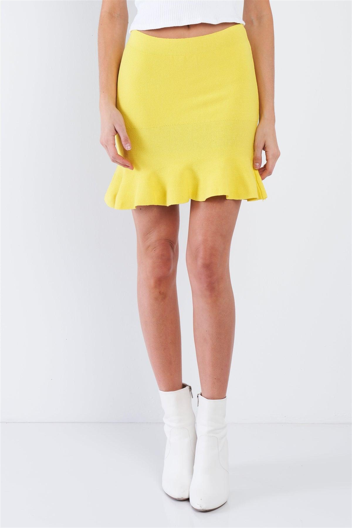 Yellow Mermaid Frill Hem Mini Skirt