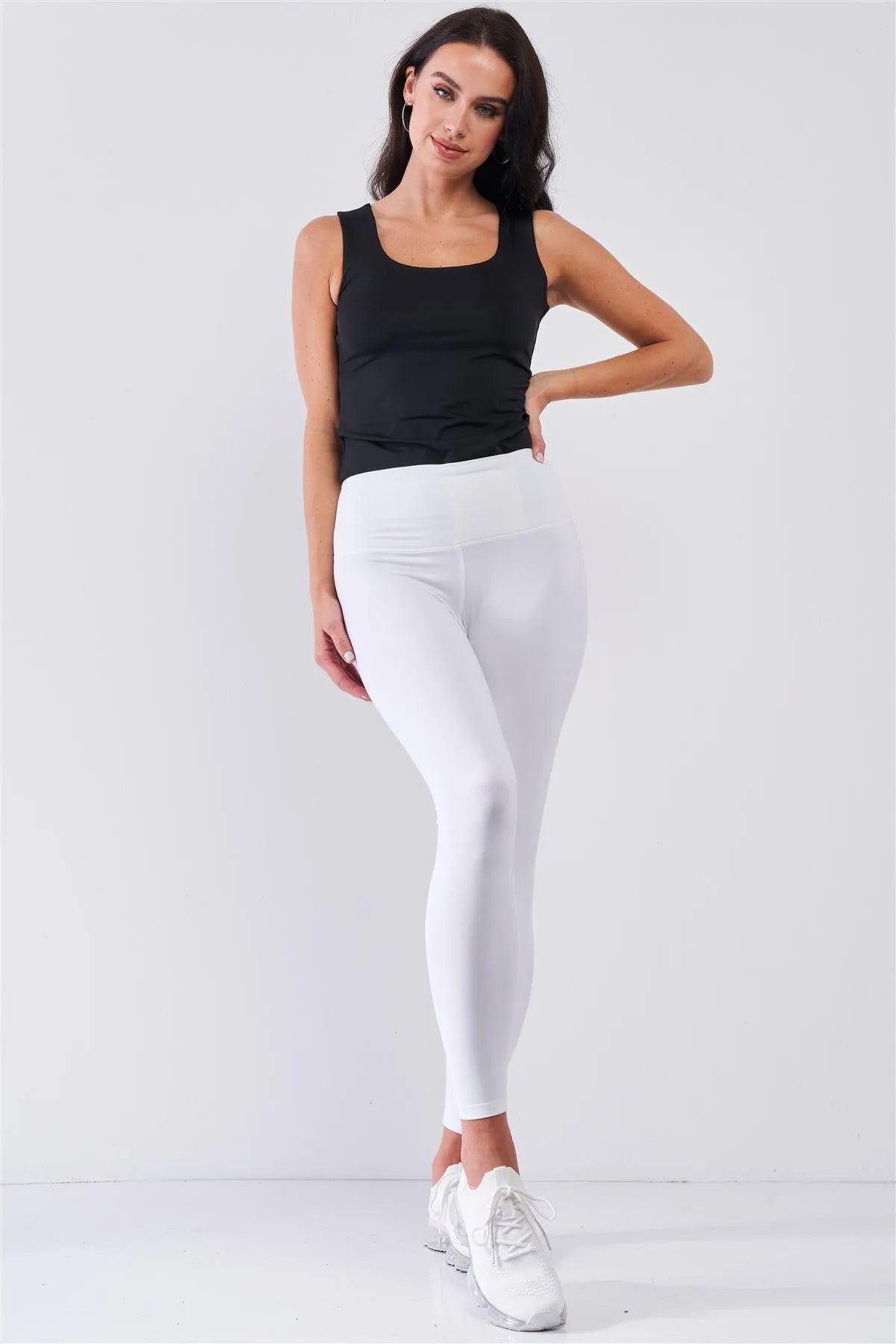 White Mid-Rise Inner Waist Pocket Detail Tight Fit Soft Yoga & Work Out Legging Pants /1-2-2-1 - Tasha Apparel Wholesale