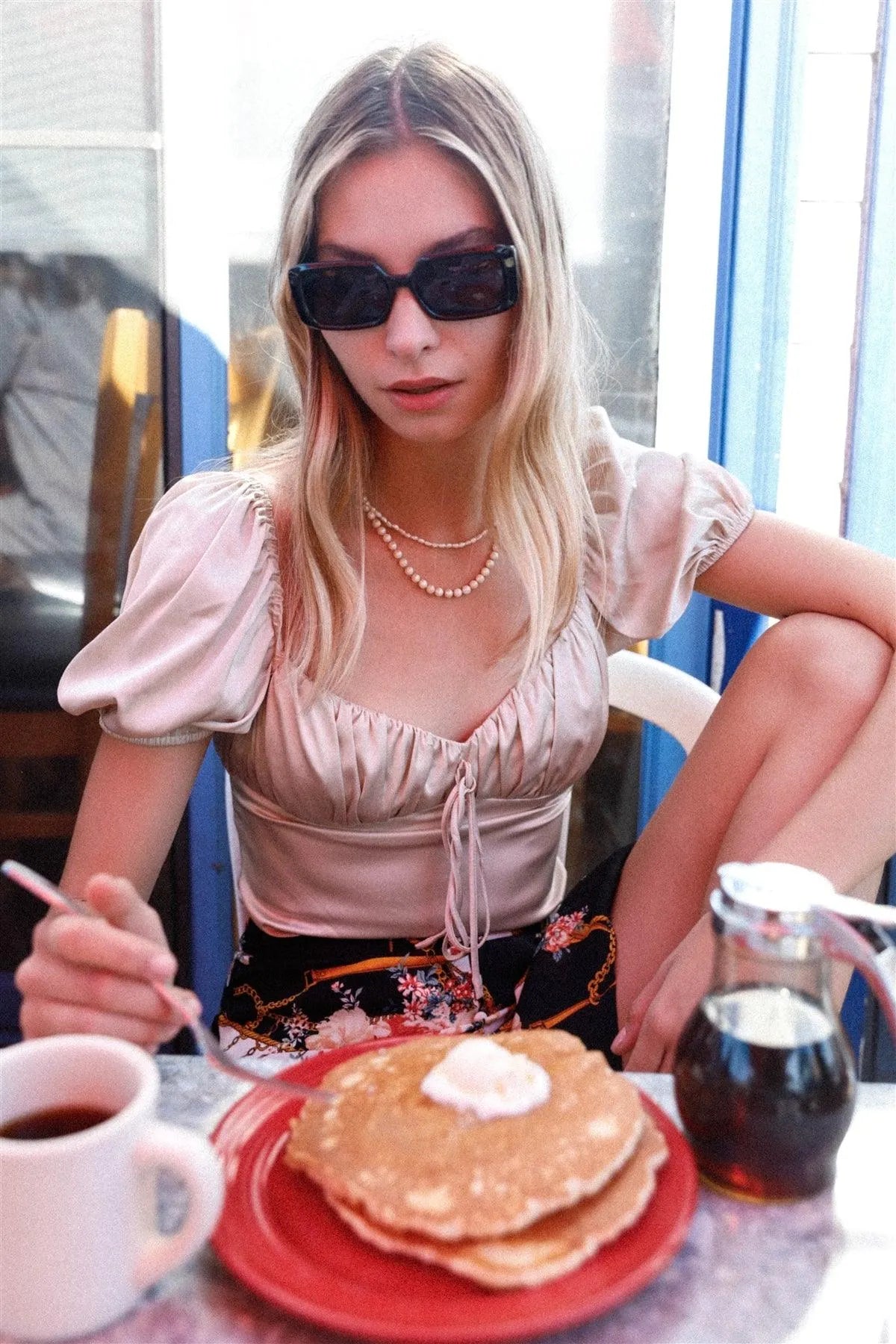 Black Multi Color Print Semi-Sheer Chiffon U-Shape Hem Midi Skirt /2-2-2 - Tasha Apparel Wholesale