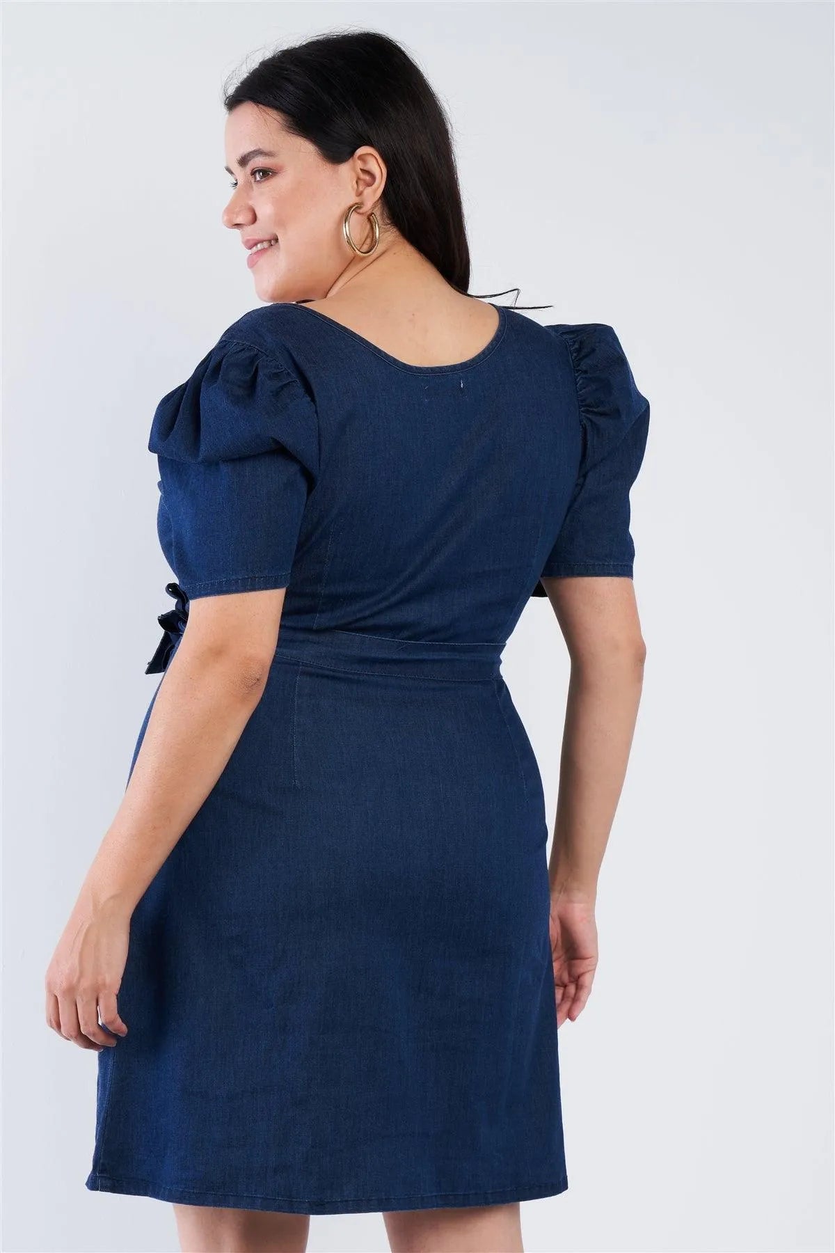 Plus Size Short Sleeve Denim Jean Mini Dress /2-2-2 - Tasha Apparel Wholesale