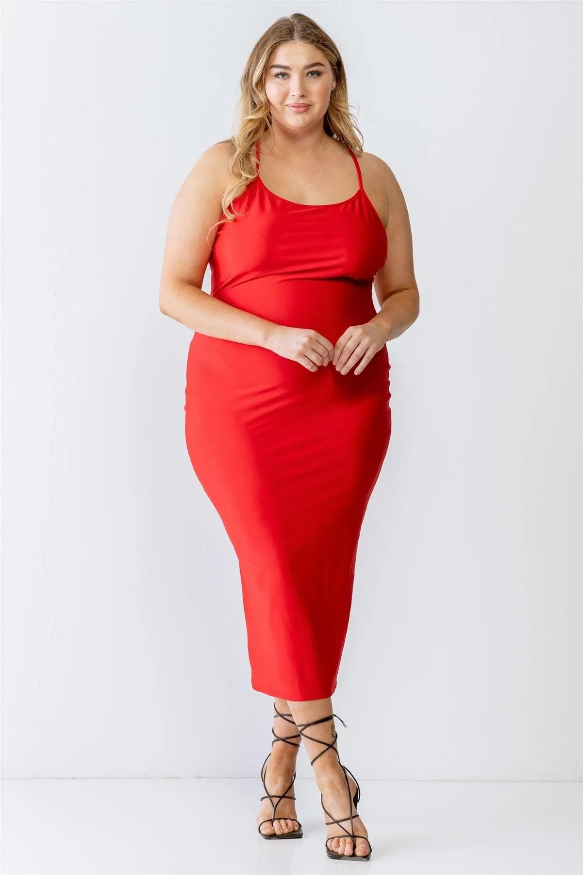 Plus Size Strappy Back Criss-Cross Midi Dress - Tasha Apparel Wholesale