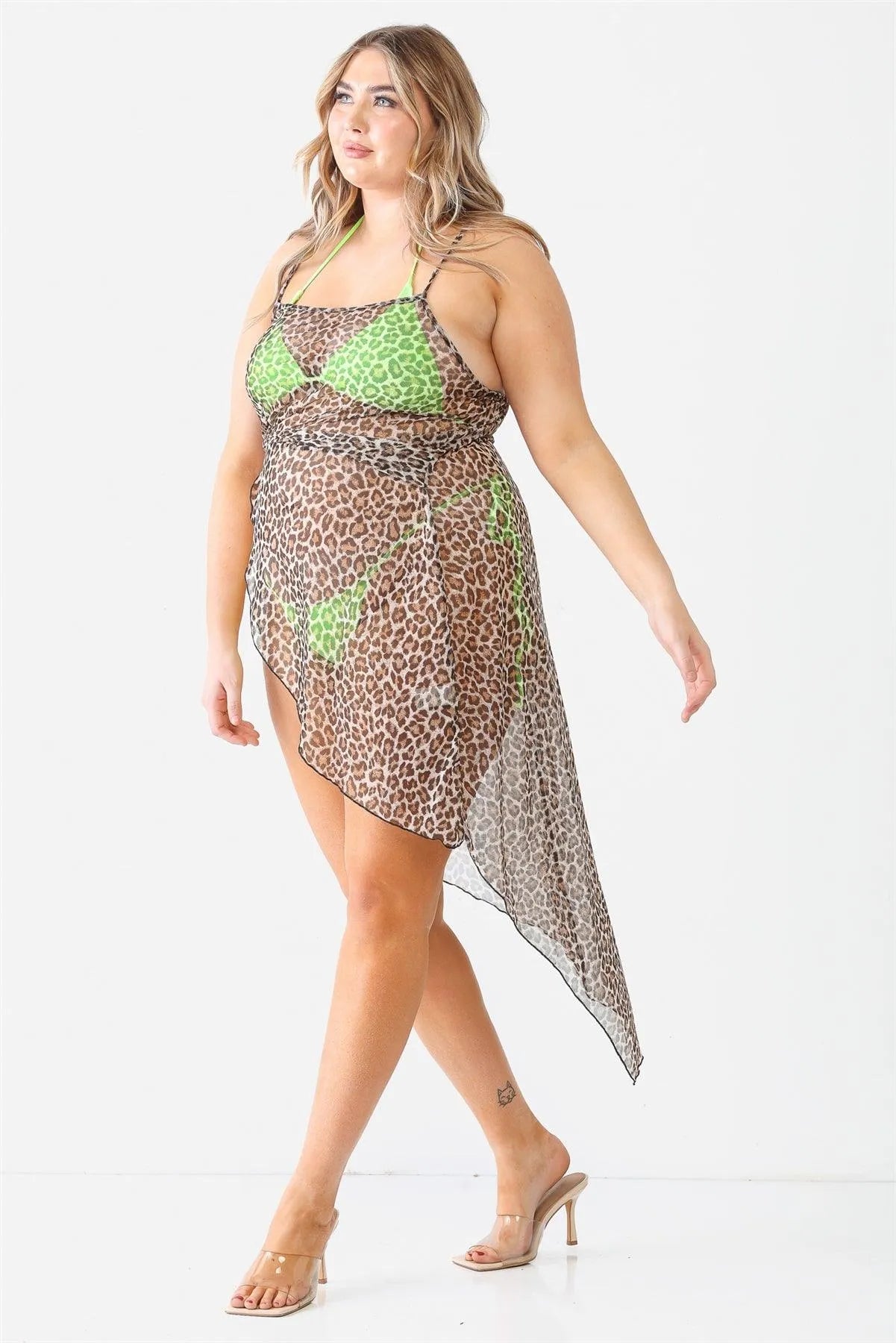 Plus Size Cheetah Print Sheer Mesh Cover-Up - Tasha Apparel Wholesale