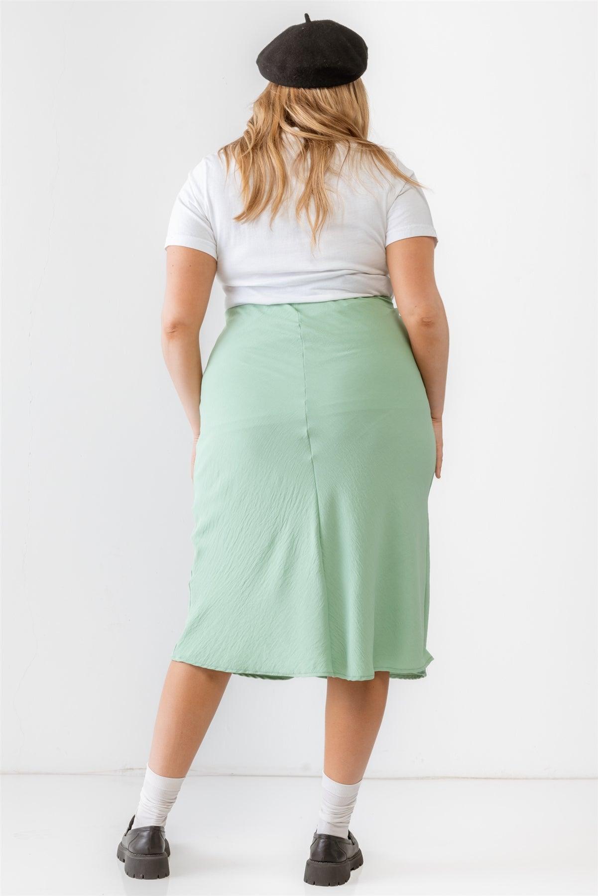 Junior Plus Sage Textured Elastic High Waist Midi Skirt /2-1-1