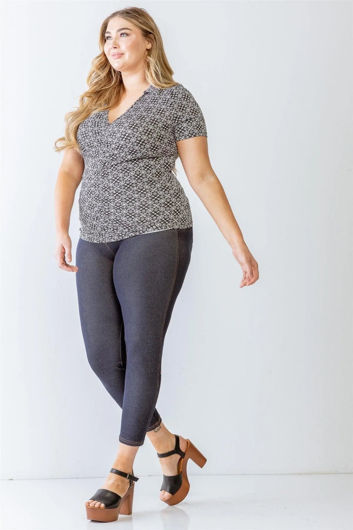 Plus Size Printed Ruched Collared Neck Short Sleeve Top - Tasha Apparel Wholesale