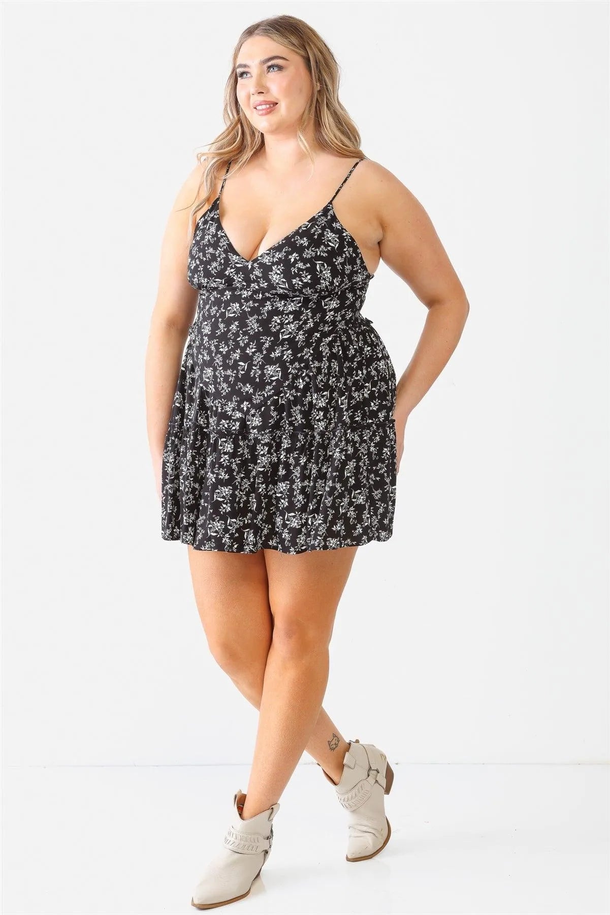 Plus Size Flower Hanky Hem Top & Mini Skirt Set - Tasha Apparel Wholesale