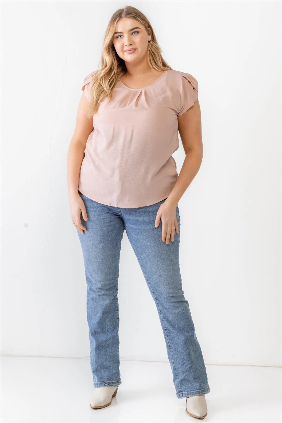 Junior Plus Dusty Pink Koshibo Textured Cap Sleeve Top /1-1-1 - Tasha Apparel Wholesale