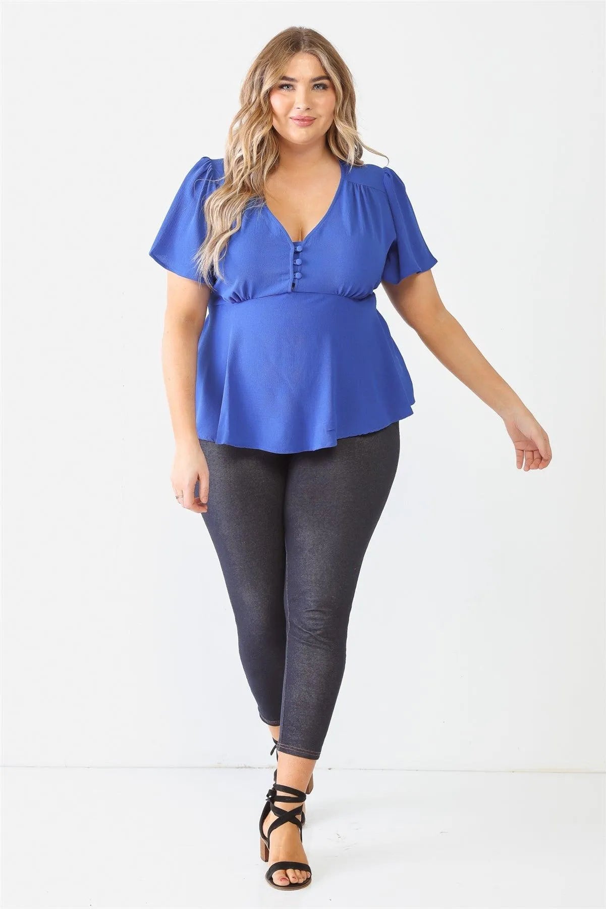 Junior Plus Royal Blue Tie Detail Flare Top /1-1-1 - Tasha Apparel Wholesale