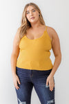 Junior Plus Mustard Ribbed Ruffle Strappy Top /2-1-1