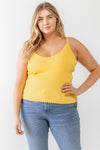 Junior Plus Yellow Ribbed Ruffle Strappy Top /2-1-1