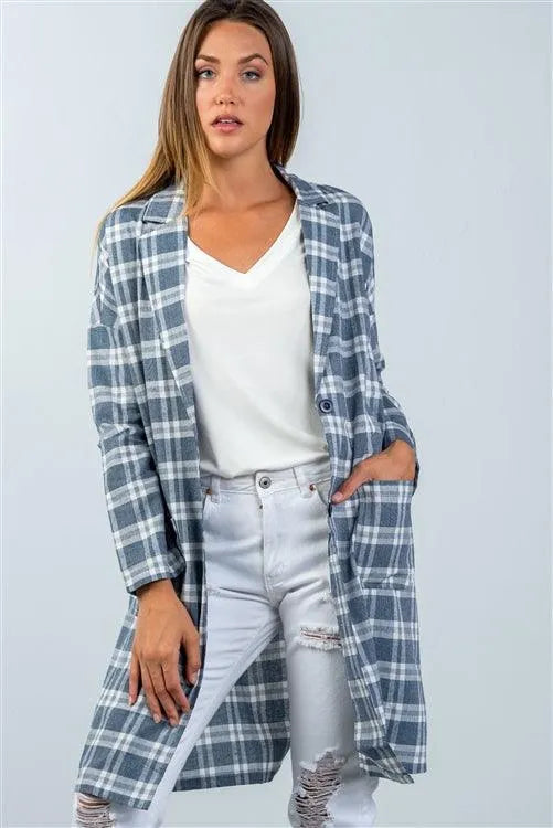 Black Plaid Longline Oversized Blazer /3-2-1 - Tasha Apparel Wholesale