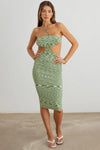 Abstract Ribbed O-Ring Halter Neck Cut-Out Midi Dress - Tasha Apparel Wholesale