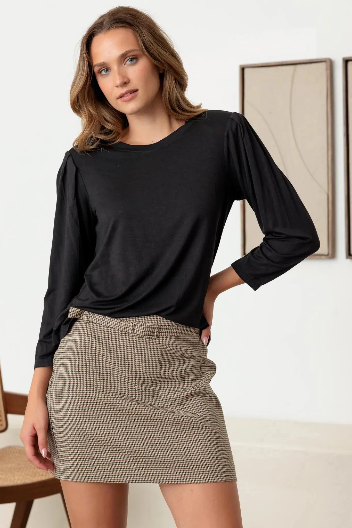 Casual Shoulder Pad Puff Midi Sleeve Top - Tasha Apparel Wholesale