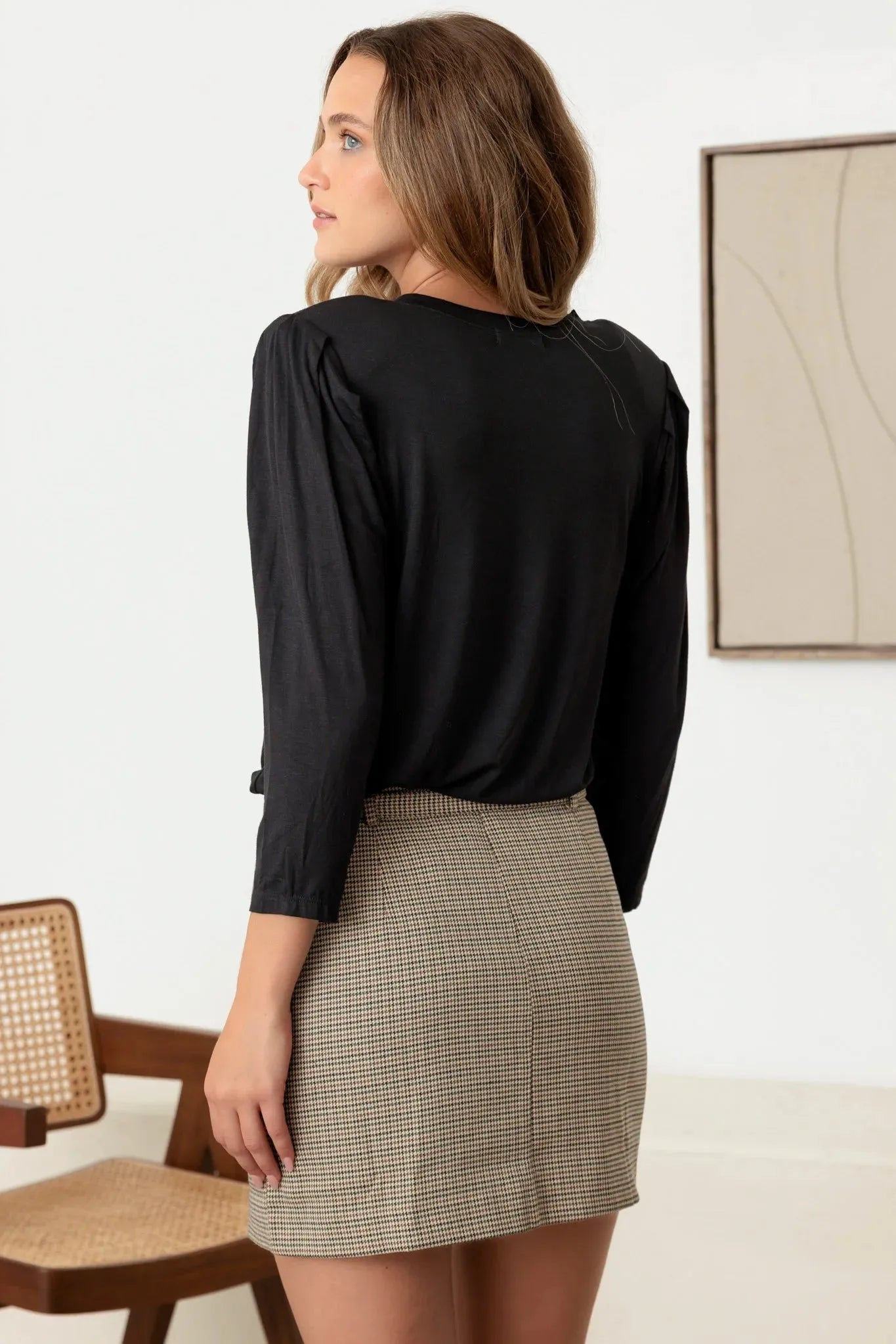 Casual Shoulder Pad Puff Midi Sleeve Top - Tasha Apparel Wholesale