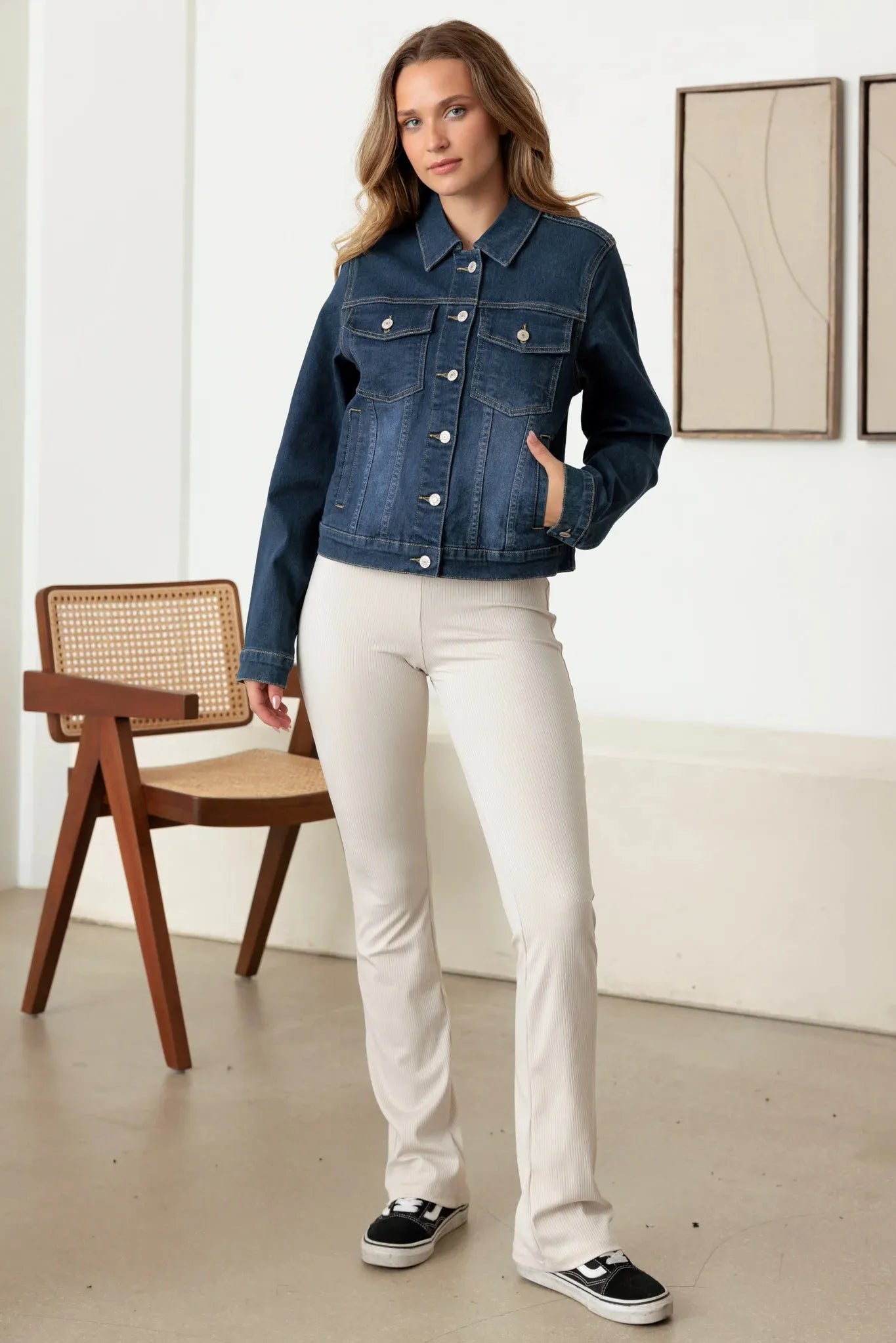 Long Sleeve Button-Up Four Pocket Denim Jacket - Tasha Apparel Wholesale