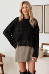 Crochet Hollow Out Fringe Long Sleeve Sweater - Tasha Apparel Wholesale