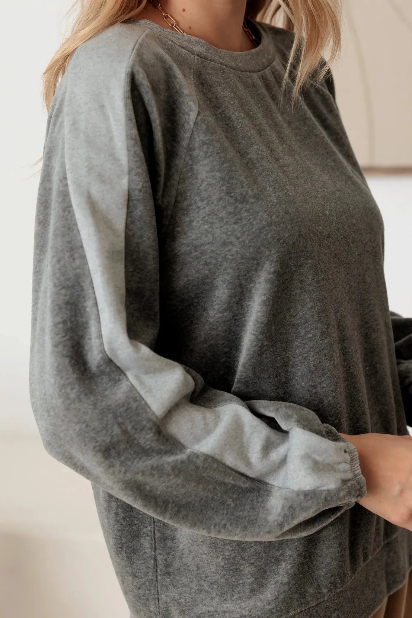 Cotton Blend Velour Balloon Long Sleeve Top - Tasha Apparel Wholesale