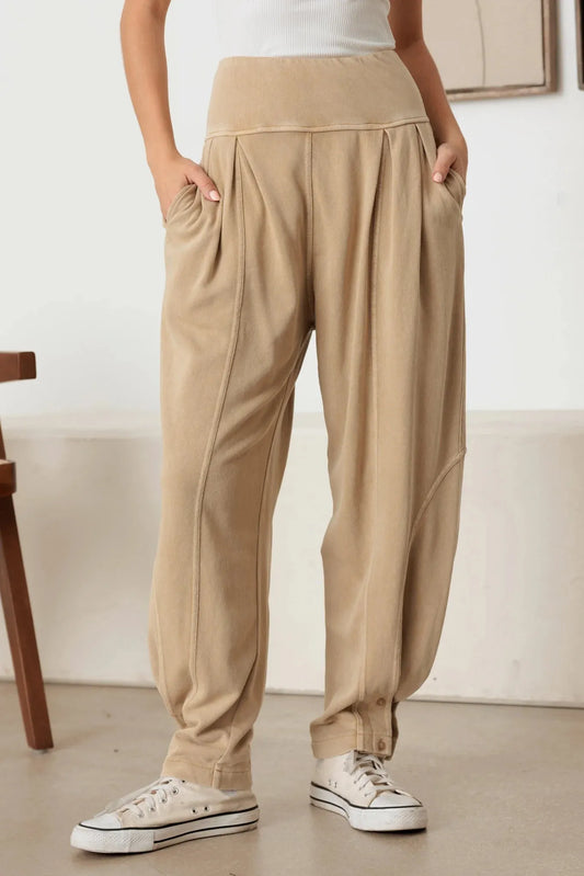 Slim Button Cuffs High-Waisted Pleated Joggers - Tasha Apparel Wholesale
