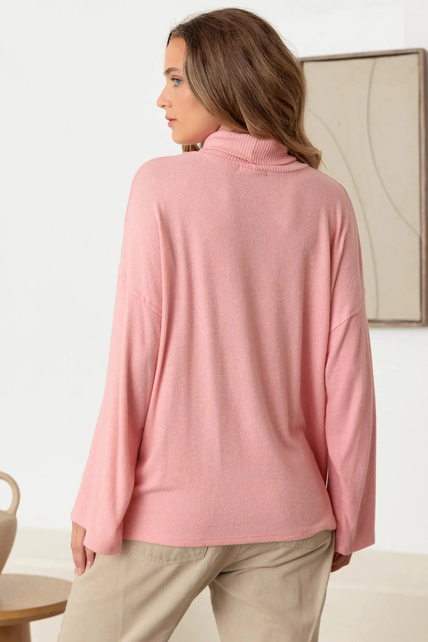 Turtle Neck Wide Long Sleeve Soft Touch Top - Tasha Apparel Wholesale