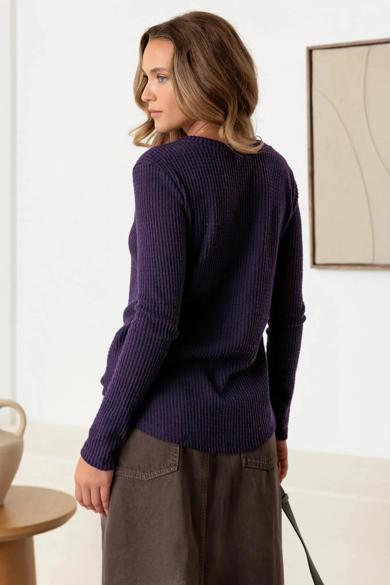 Purple Long Sleeve Crew Neck Soft To Touch Top - Tasha Apparel Wholesale