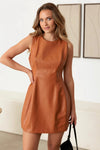 Sleeveless Back Zipper Faux Leather Mini Dress - Tasha Apparel Wholesale