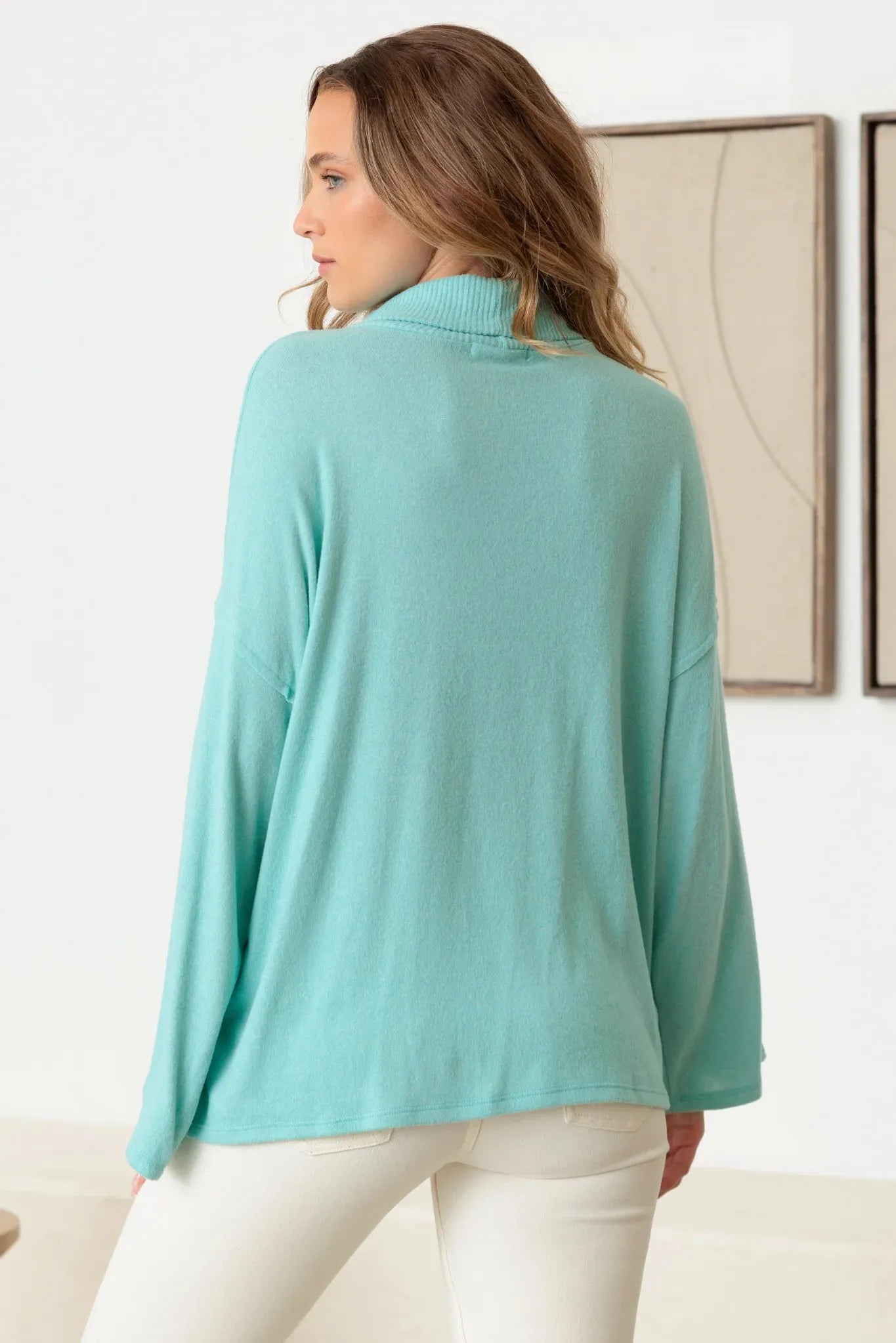 Turtle Neck Wide Long Sleeve Soft Touch Top - Tasha Apparel Wholesale