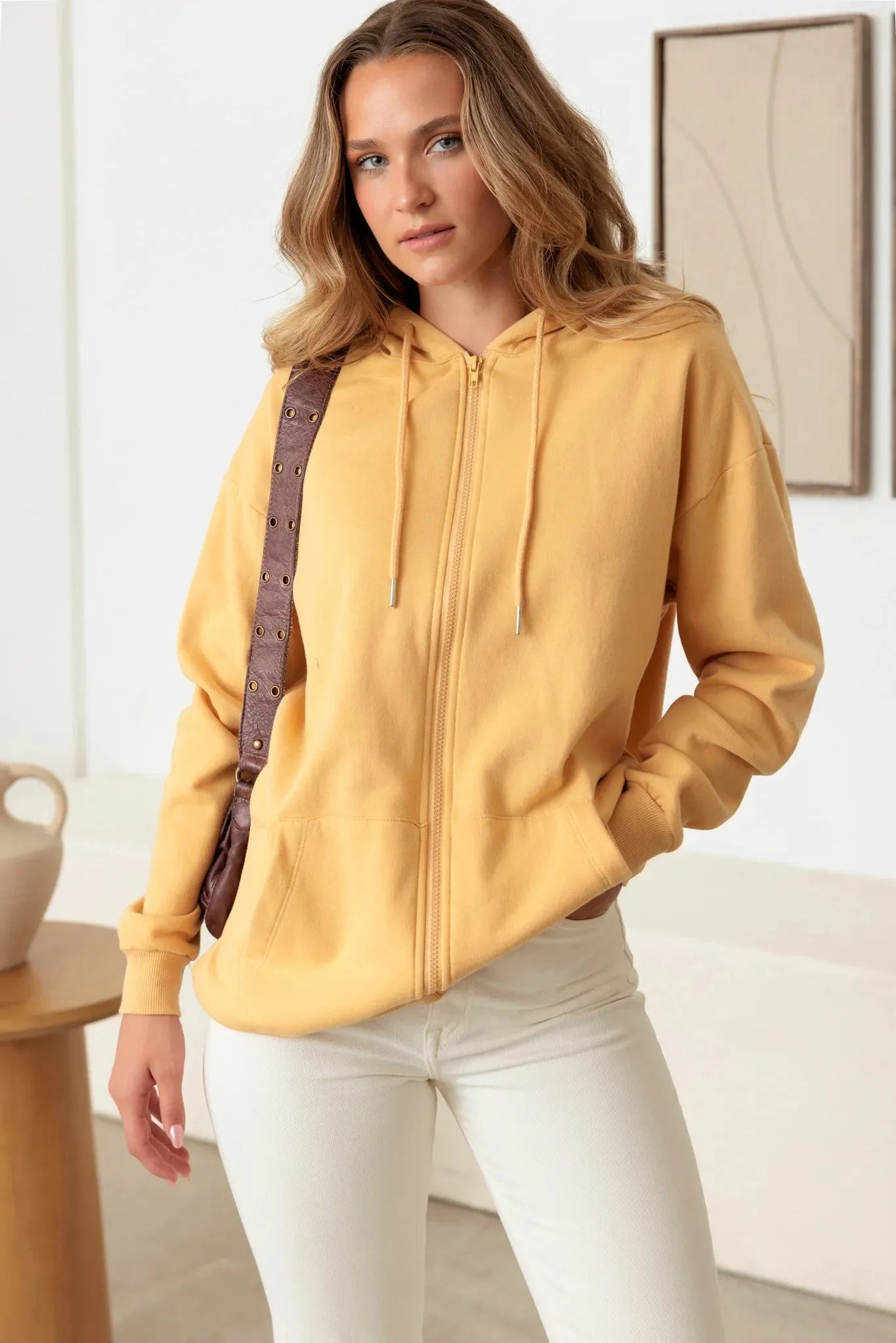 Zip-Up Long Sleeve Two Pocket Hooded Sweatshirt - Tasha Apparel Wholesale