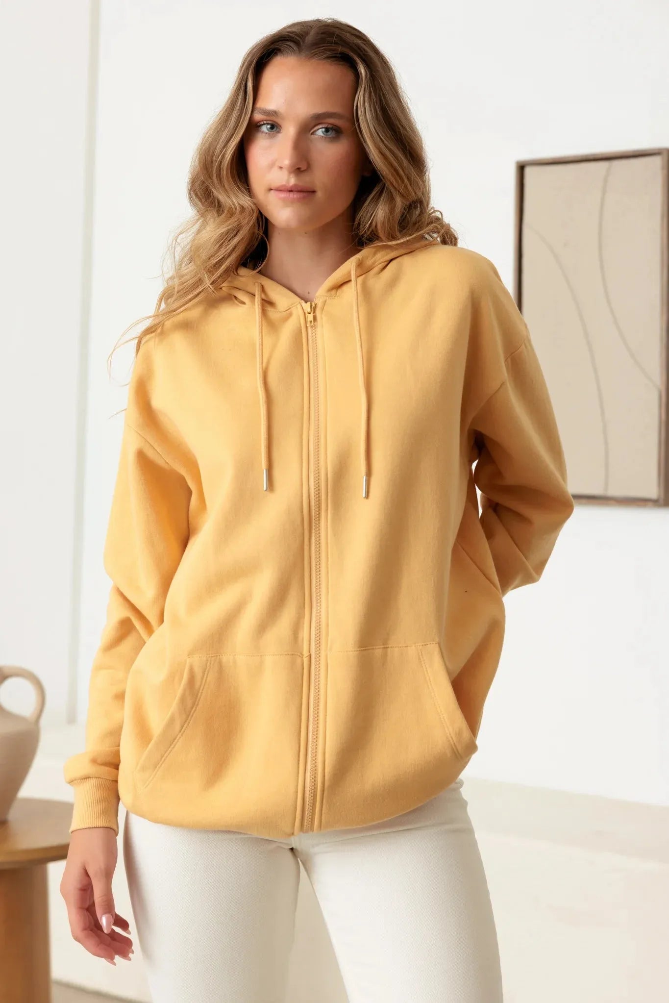 Zip-Up Long Sleeve Two Pocket Hooded Sweatshirt - Tasha Apparel Wholesale