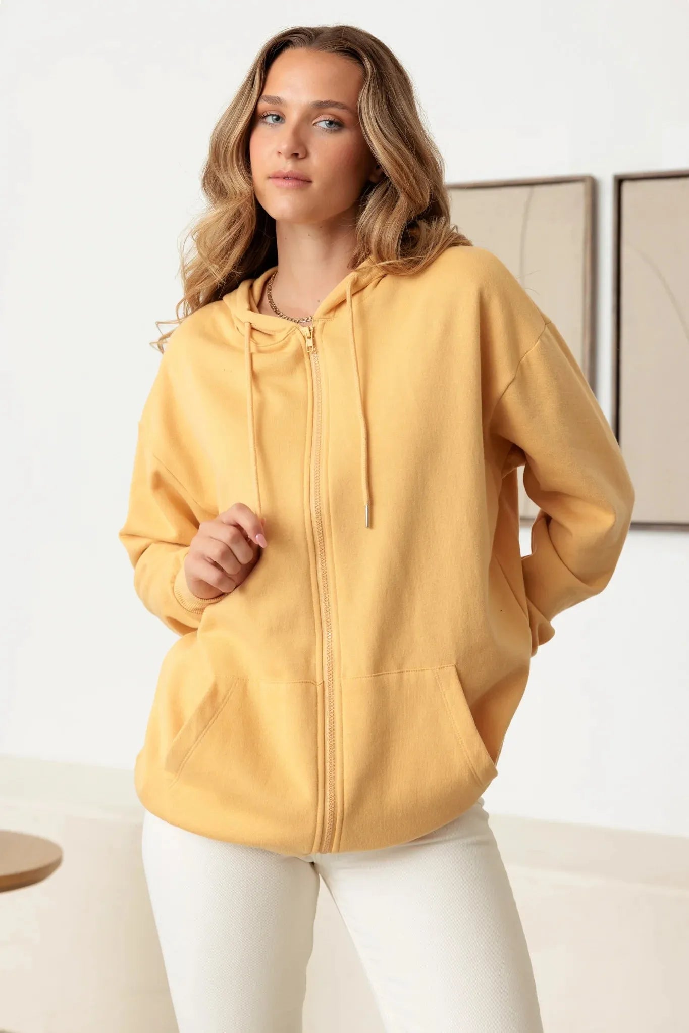 Zip-Up Long Sleeve Two Pocket Hooded Sweatshirt - Tasha Apparel Wholesale