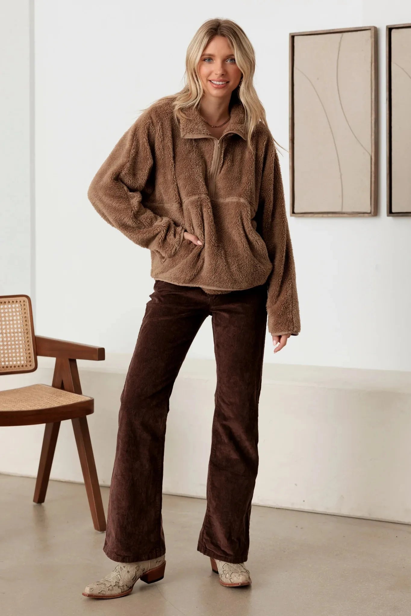 Mock Neck Front Pocket Soft Teddy Jacket - Tasha Apparel Wholesale