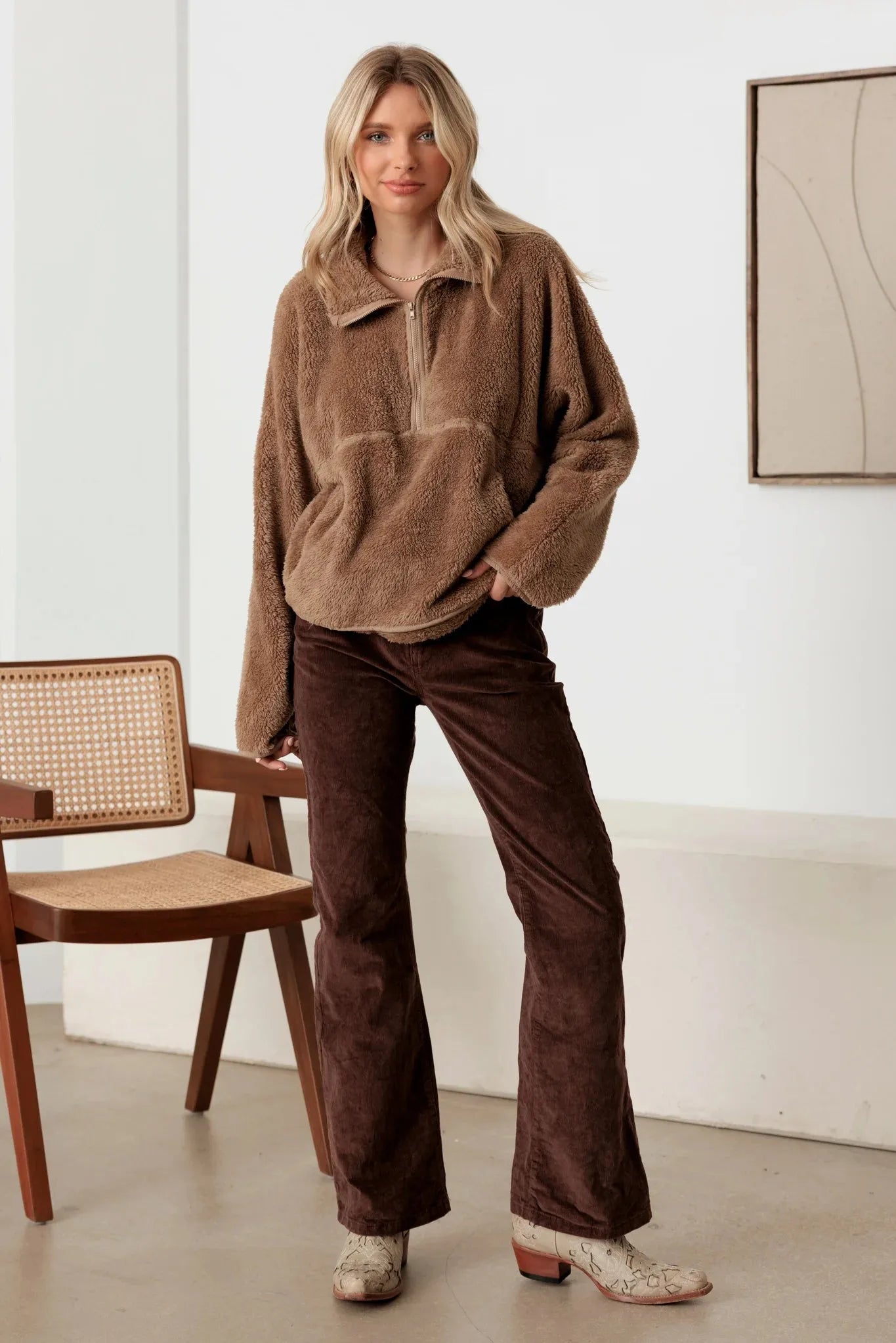 Mock Neck Front Pocket Soft Teddy Jacket - Tasha Apparel Wholesale