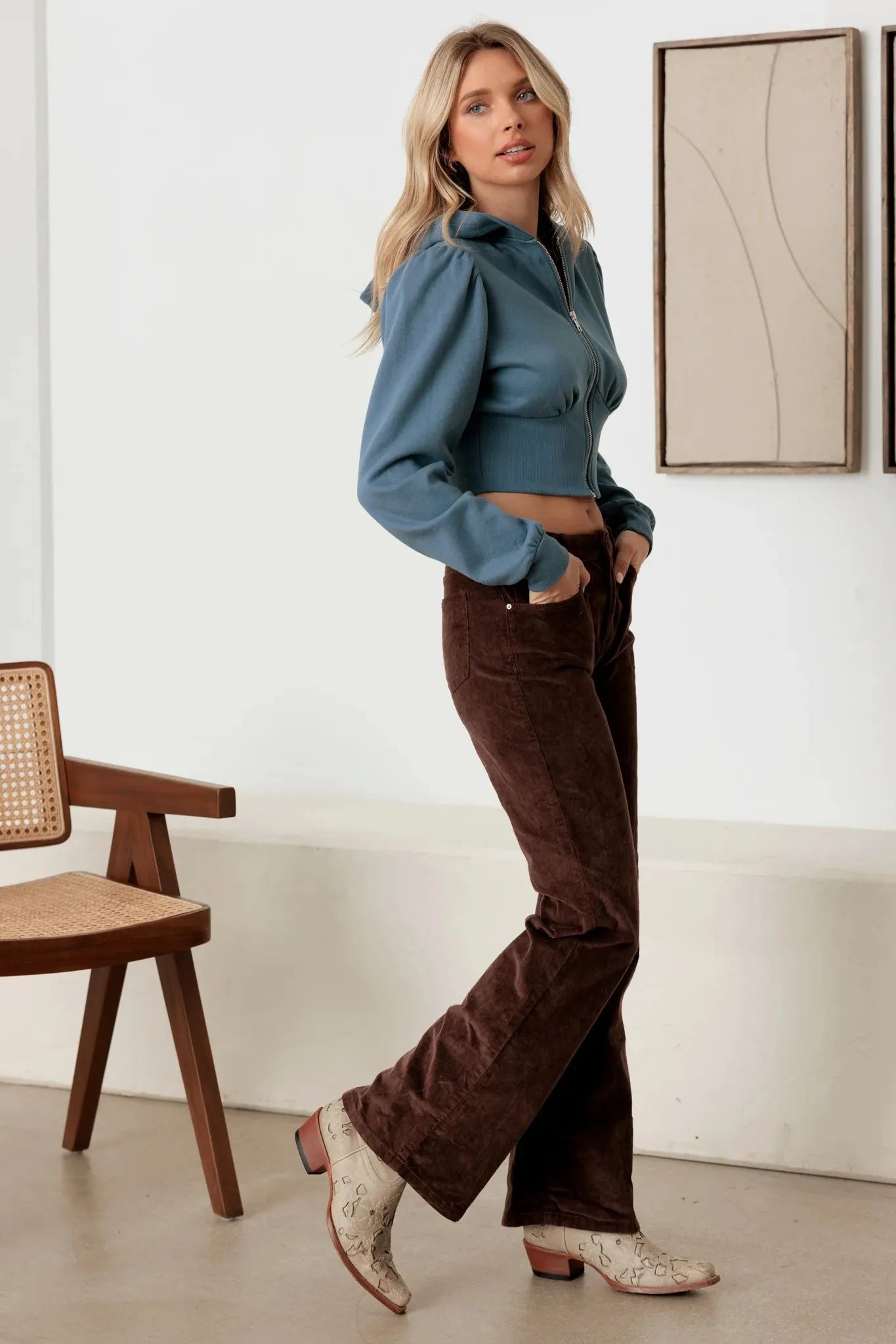 Hooded Front Zipper Long Sleeve Cropped Sweatshirt - Tasha Apparel Wholesale