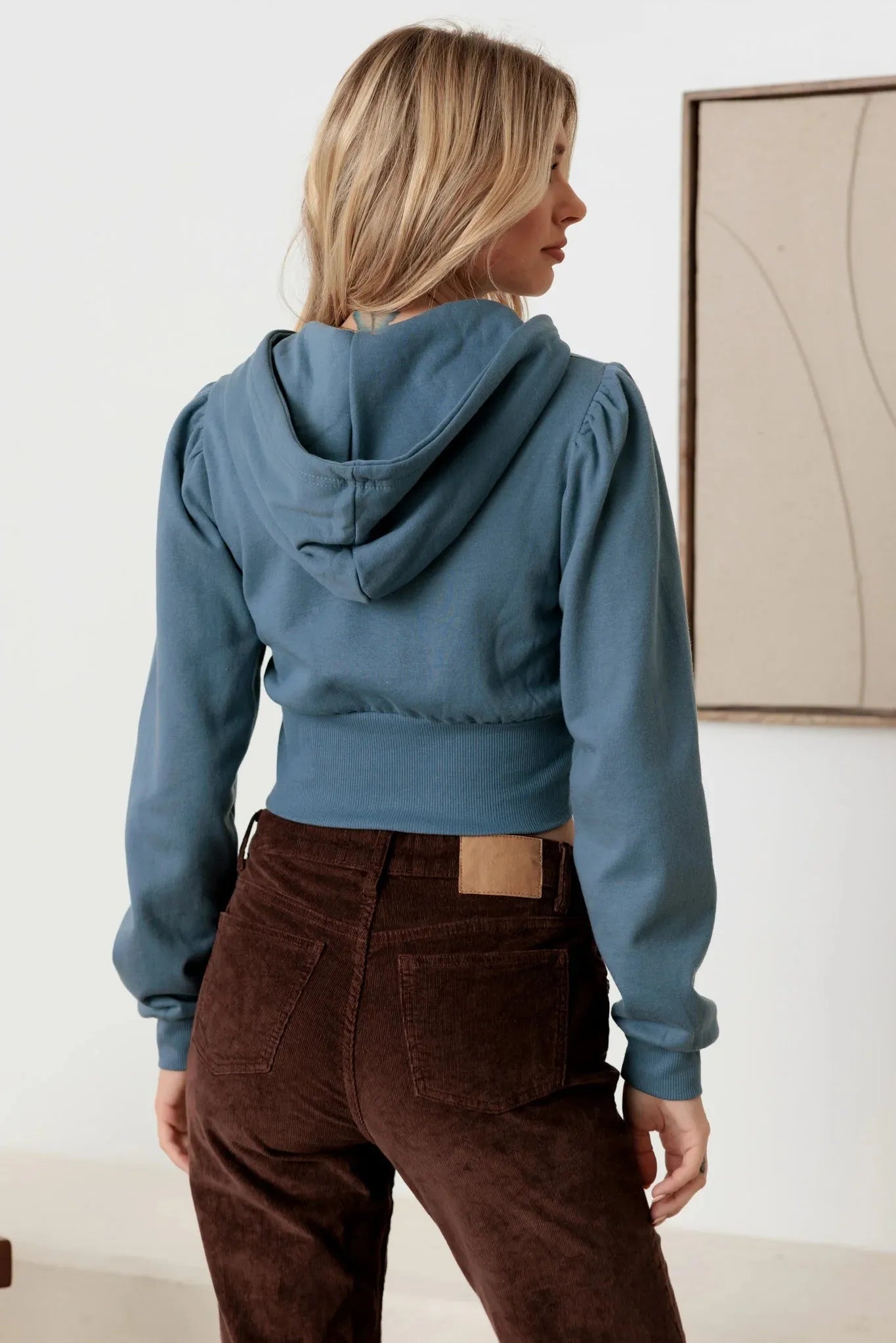 Hooded Front Zipper Long Sleeve Cropped Sweatshirt - Tasha Apparel Wholesale