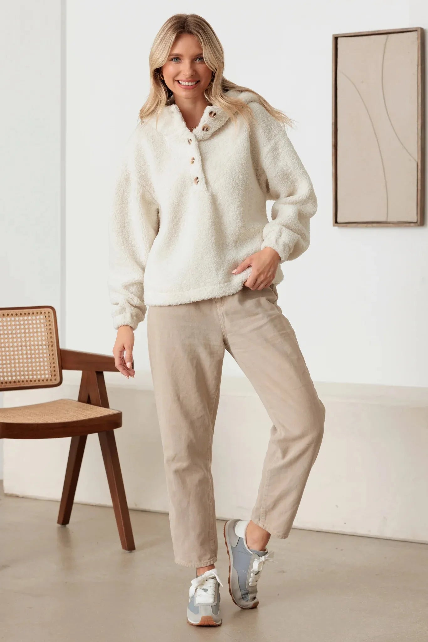 Brick Waffle Knit Front Pocket Long Sleeve Sweatshirt - Tasha Apparel Wholesale