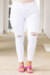 Cotton Spandex White Plus Size Distressed Skinny Jeans - Front Cropped
