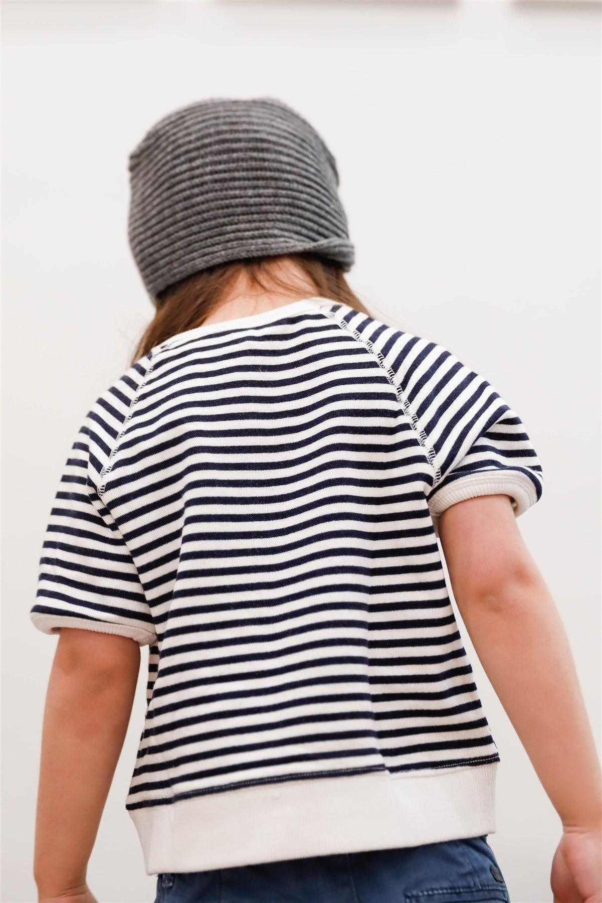 Toddler Little Girls "Merci" Cotton Stripe Short Sleeve Top - Tasha Apparel