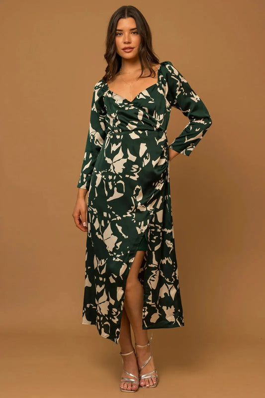 Long Sleeve Smocked Back Wrap Midi Dress - Tasha Apparel Wholesale