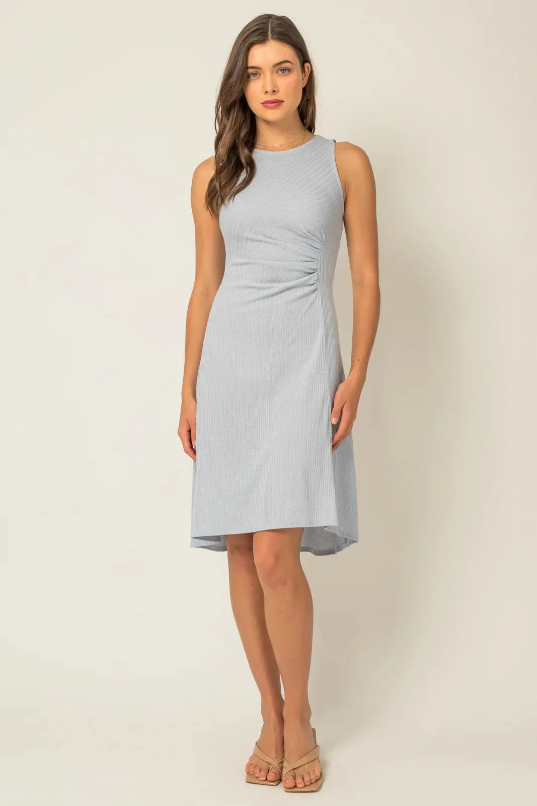 Ribbed Sleeveless Side Shirring Detail Midi Dress - Tasha Apparel Wholesale