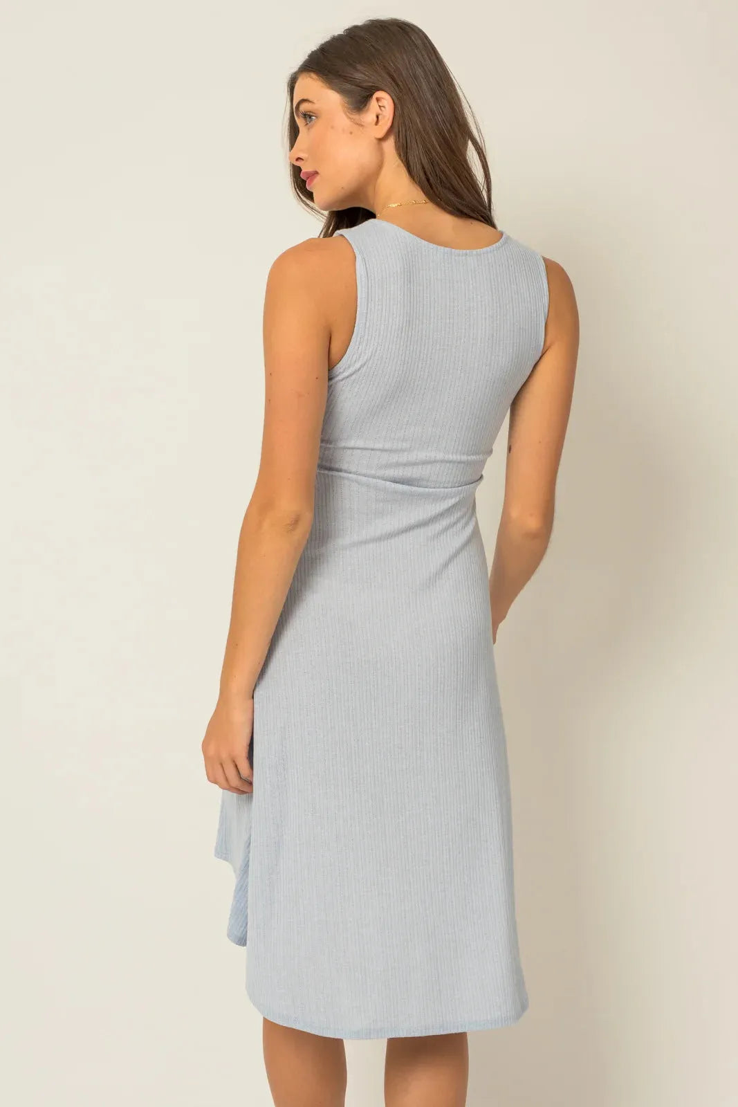 Ribbed Sleeveless Side Shirring Detail Midi Dress - Tasha Apparel Wholesale