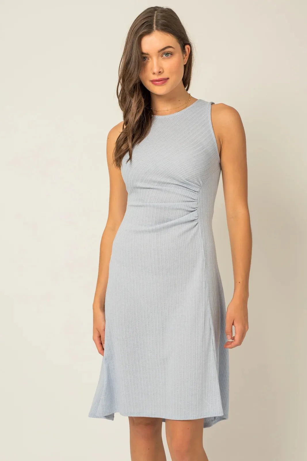 Ribbed Sleeveless Side Shirring Detail Midi Dress - Tasha Apparel Wholesale