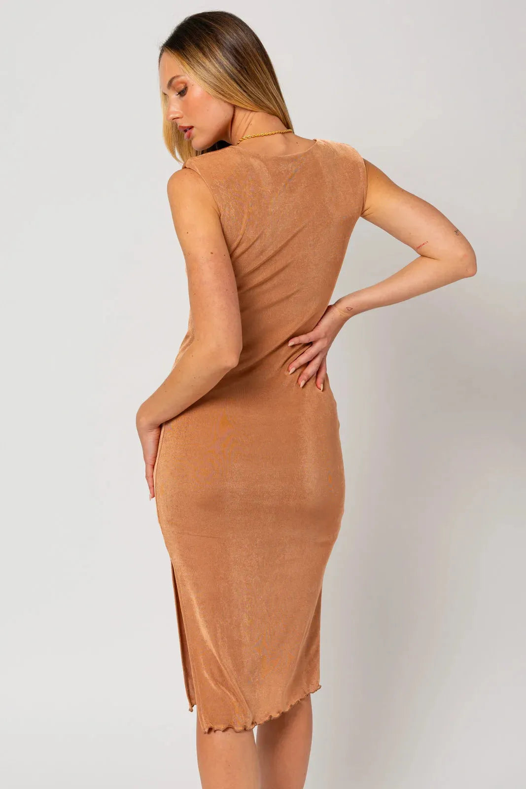 Padded Cap Sleeve Shimmer Midi Dress - Tasha Apparel Wholesale