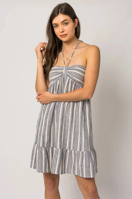 Sleeveless Tube Top Halter Neck Stripe Dress - Tasha Apparel Wholesale